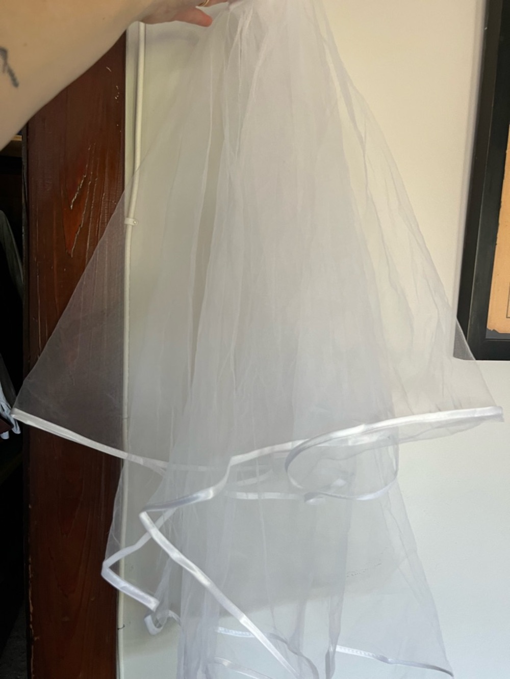 White Bridal Veil with Satin Trim